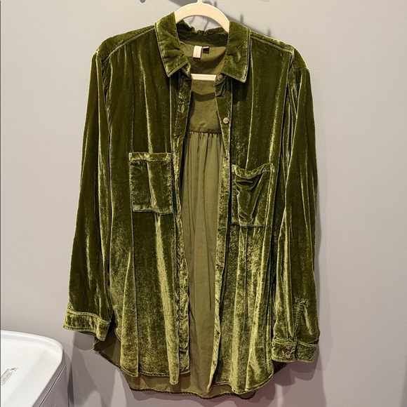 Pilcro Olive Green Velvet Shirt - Picture 1 of 3